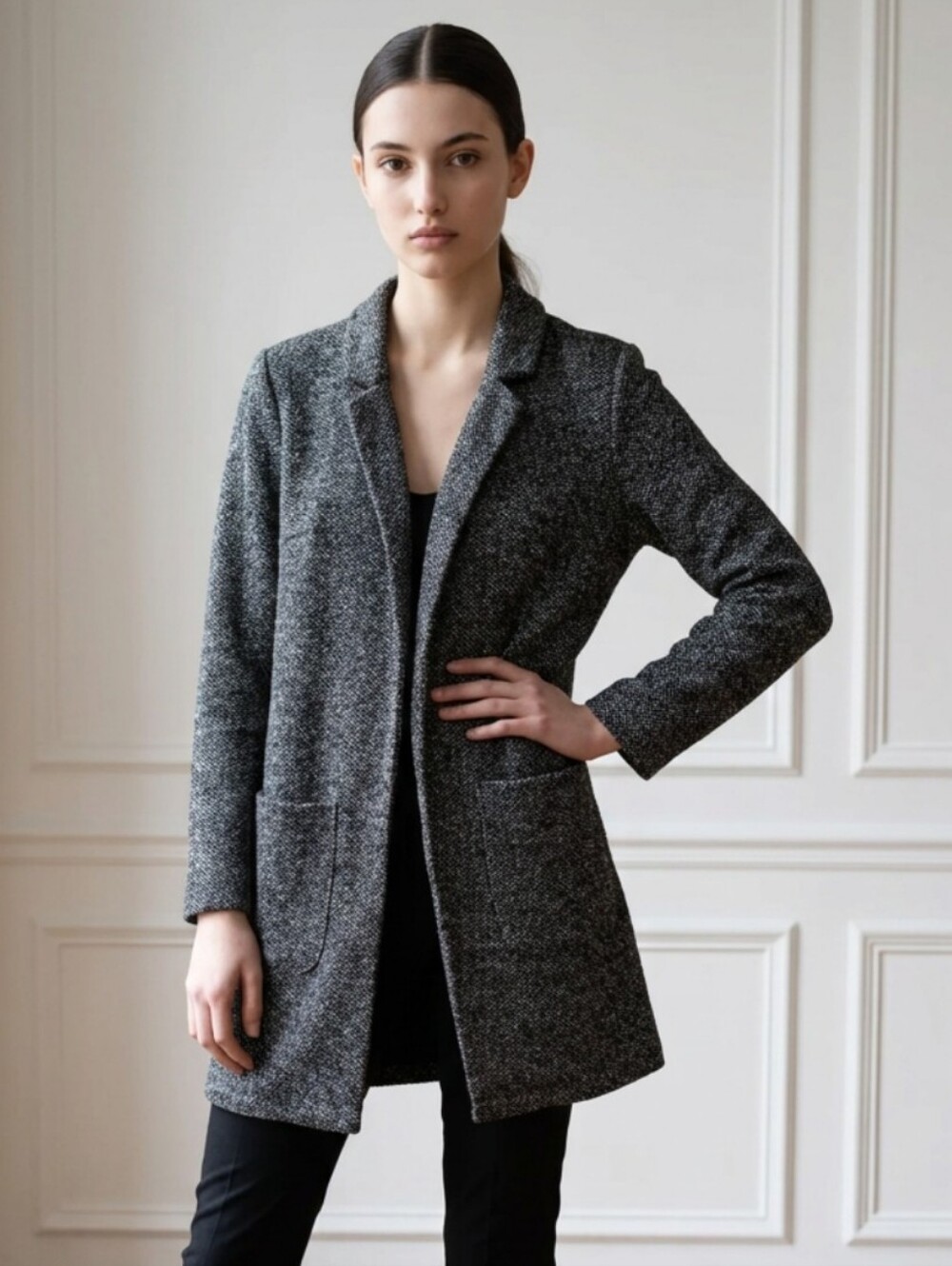 Divided H&M Knit Longline Coatigan in Charcoal Gray With Pockets